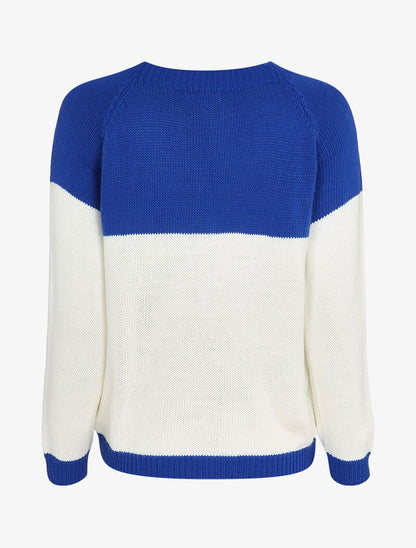 Pull coupe droite bicolore - Bleu roi/blanc - 2