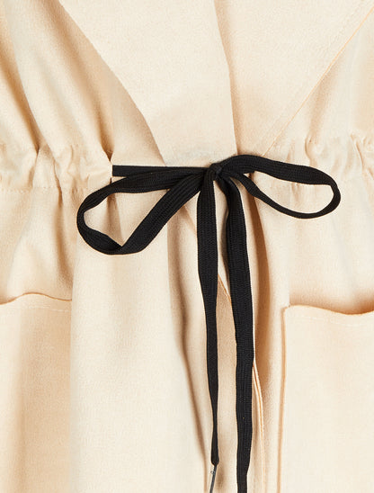 Trench long en suédine à manches rabattables - Beige - 3