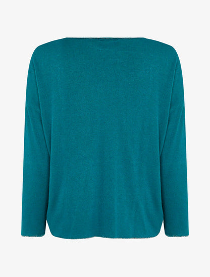 Pull fin oversize orné de strass - Bleu - 2