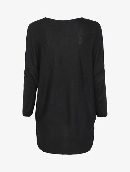 Pull loose à inscriptions et détail pailleté - Noir - 2