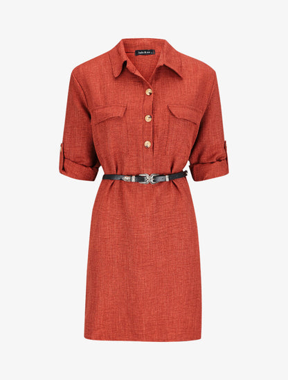 Robe chemise effet froissé - Rouille - 1