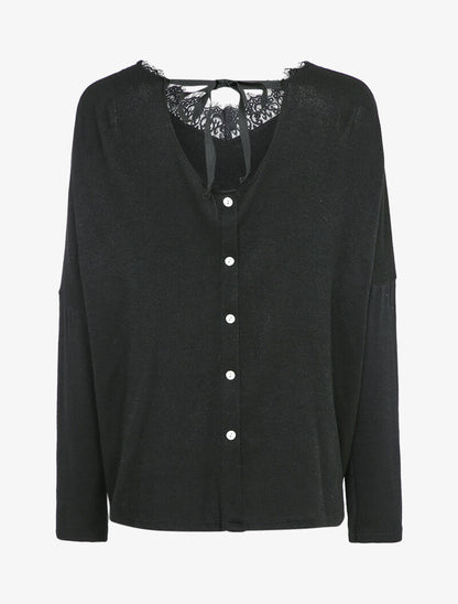 Pull fin oversize à empiècement dentelle - Noir - 2