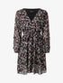 Robe patineuse imprimé fleurs de cerisier lamé à manches plissées - Noir - 1