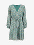 Robe patineuse imprimé fleurs de cerisier lamé à manches plissées - Vert d&