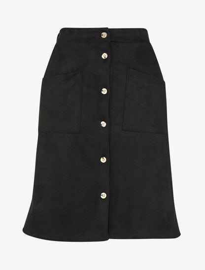 Jupe suédée à fermeture boutonnée - Noir - 1