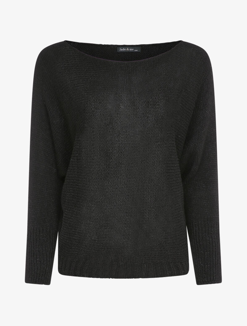 Pull à col bénitier et manches dolman - Noir - 4