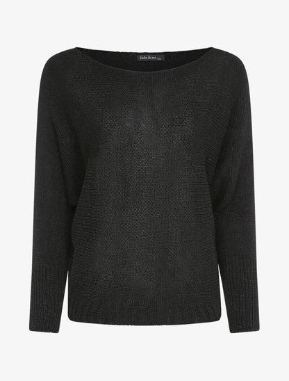 Pull à col bénitier et manches dolman - Noir - 4