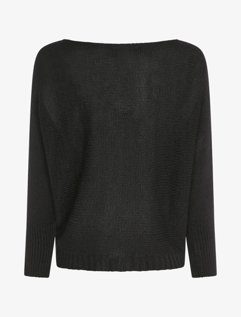 Pull à col bénitier et manches dolman - Noir - 2