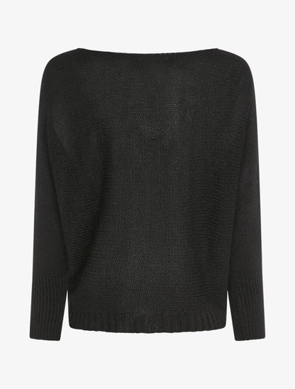 Pull à col bénitier et manches dolman - Noir - 2