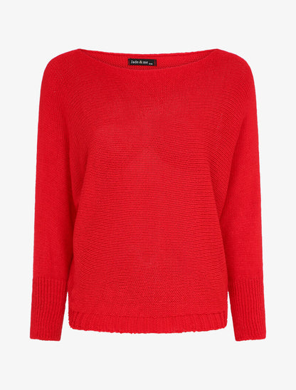 Pull à col bénitier et manches dolman - Rouge - 4