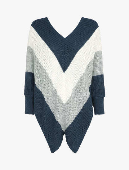 Pull style poncho à bords asymétriques - Bleu - 4