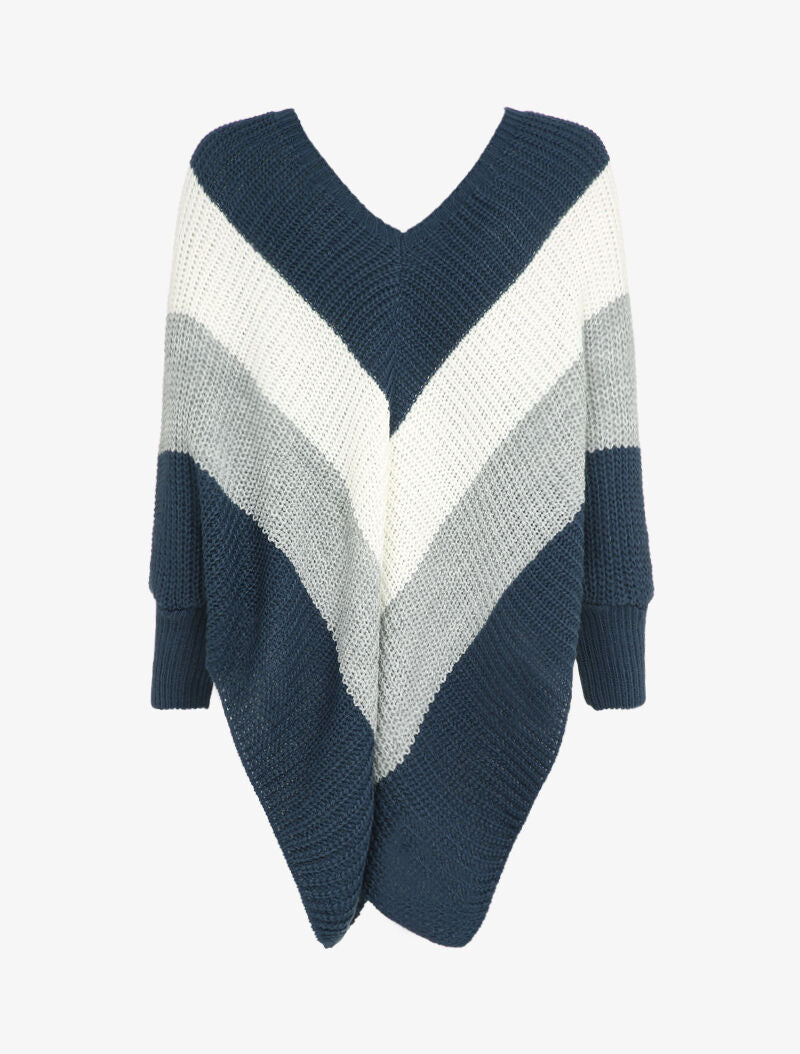 Pull style poncho à bords asymétriques - Bleu - 2