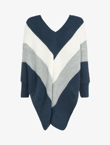 Pull style poncho à bords asymétriques - Bleu - 2