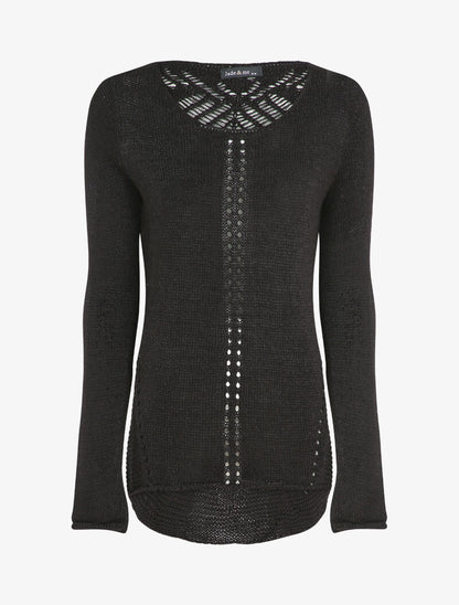 Pull à dos long ajouré et stylisé - Noir - 4