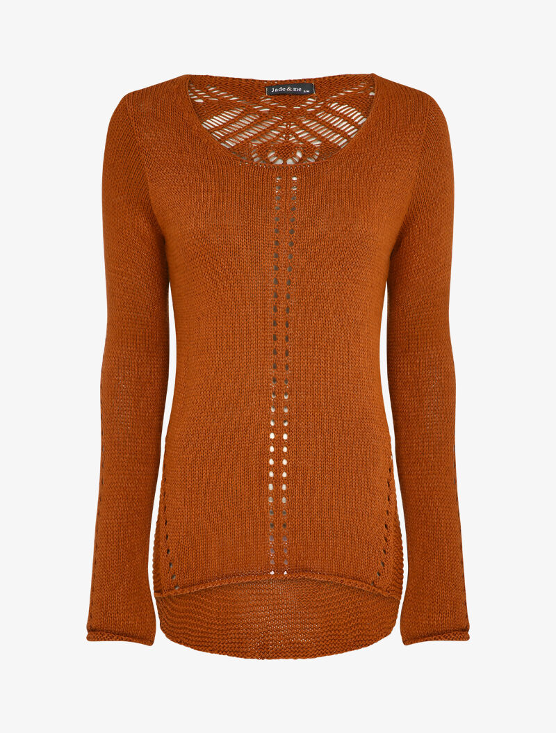 Pull à dos long ajouré et stylisé - Rouille - 4