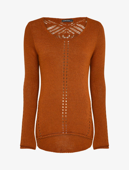 Pull à dos long ajouré et stylisé - Rouille - 4