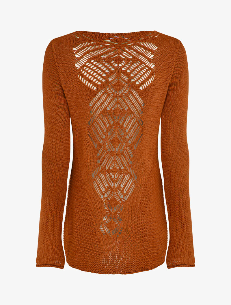 Pull à dos long ajouré et stylisé - Rouille - 2