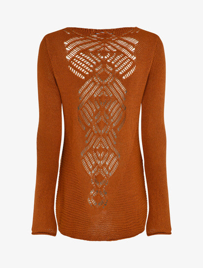 Pull à dos long ajouré et stylisé - Rouille - 2