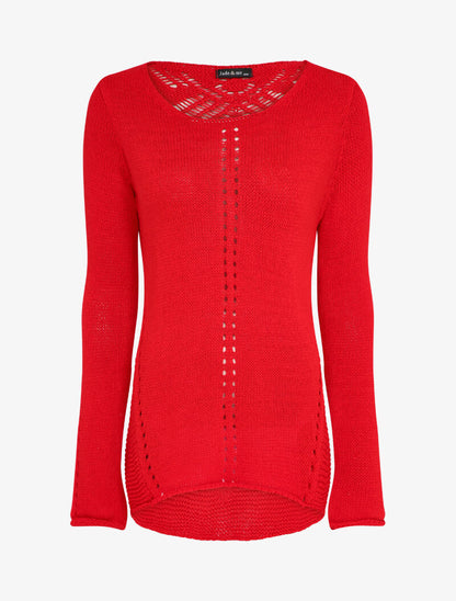 Pull à dos long ajouré et stylisé - Rouge - 1