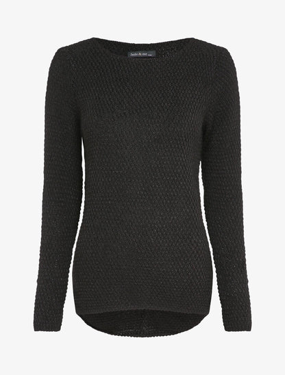 Pull long à dos en maille ajourée - Noir - 1