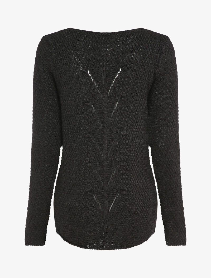 Pull long à dos en maille ajourée - Noir - 2