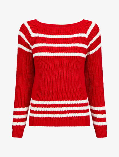 Pull oversize à bandes contrastantes - Rouge - 1