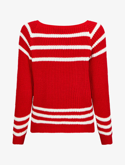 Pull oversize à bandes contrastantes - Rouge - 2