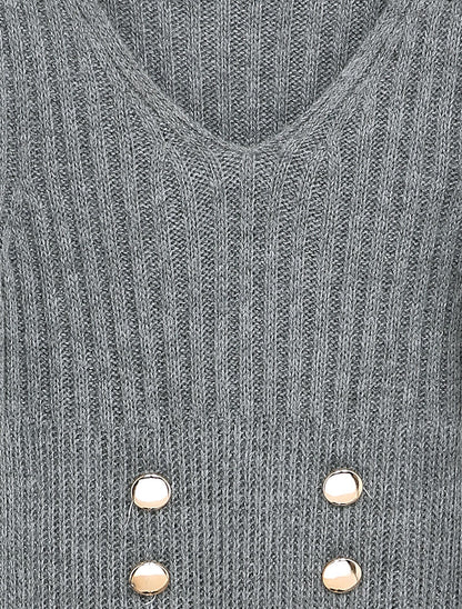 Pull long à boutons dorés stylisés - Gris foncé - 3