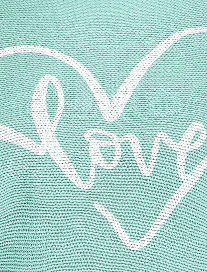 Pull chauve-souris à imprimé LOVE - Bleu turquoise - 3
