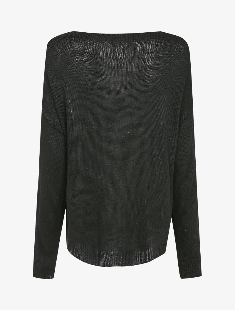 Pull long oversize à motif étoile argentée - Noir - 2