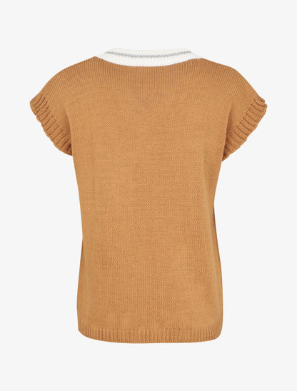 Pull oversize à col V stylisé - Camel - 2