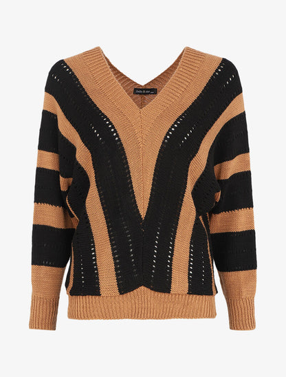 Pull oversize à rayures - Camel - 4