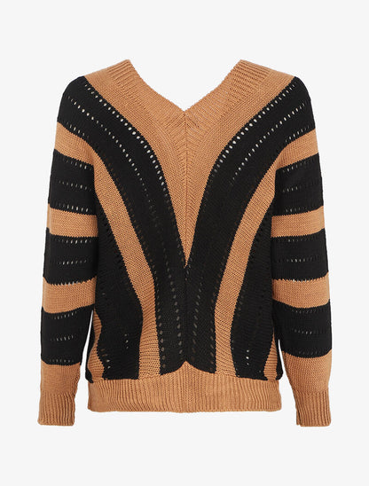 Pull oversize à rayures - Camel - 2