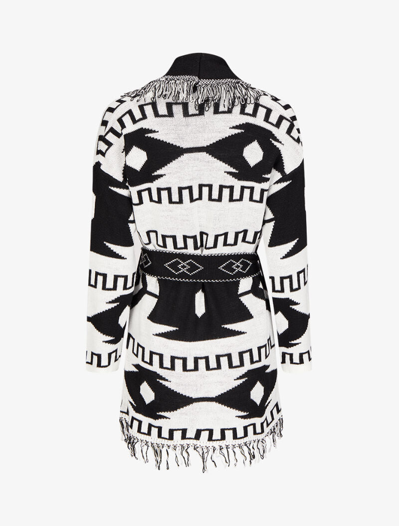 Cardigan à franges imprimé aztèque - Noir - 2
