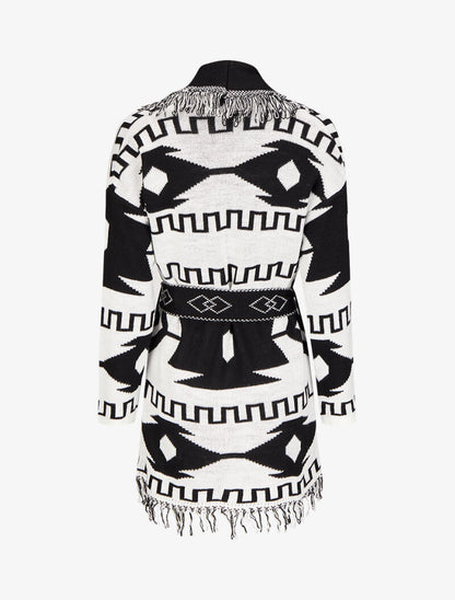 Cardigan à franges imprimé aztèque - Noir - 2