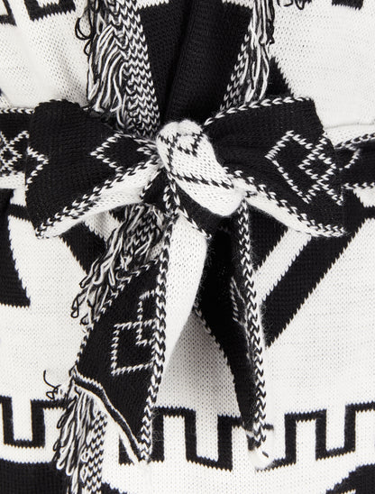 Cardigan à franges imprimé aztèque - Noir - 3