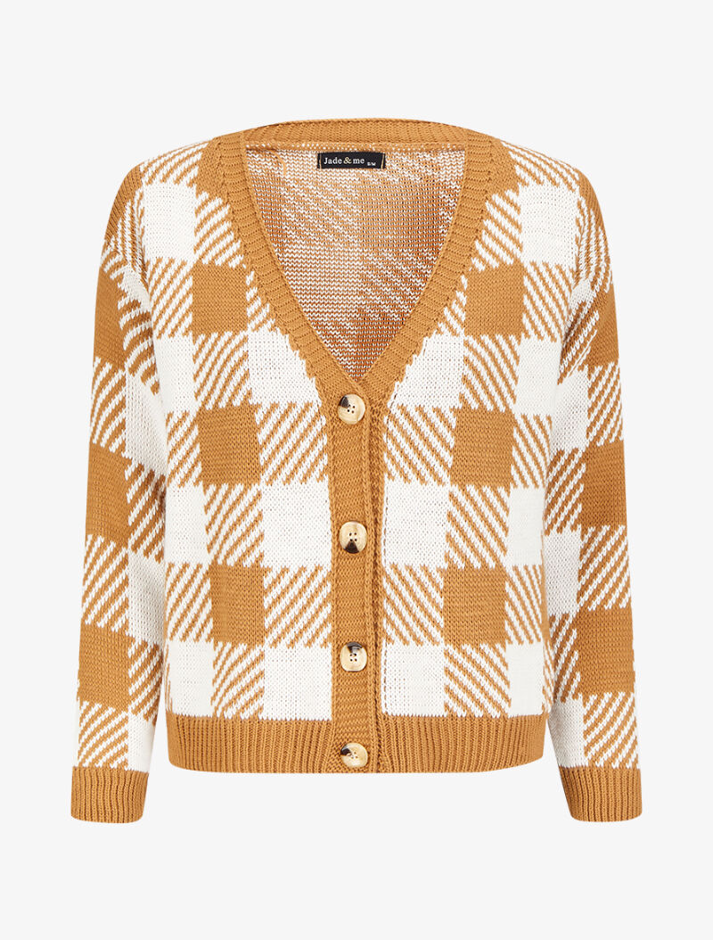 Gilet à carreaux graphiques - Camel/blanc - 1