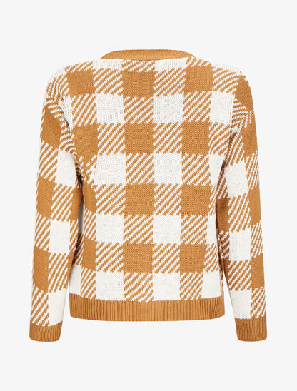Gilet à carreaux graphiques - Camel/blanc - 2