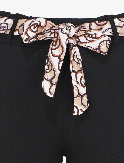 Pantalon taille haute 7/8 à revers imprimés - Noir/beige - 3