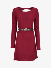 Robe pull à dos ouvert et détail torsadé - Bordeaux - 1