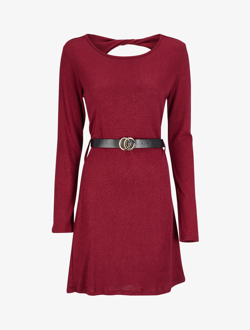 Robe pull à dos ouvert et détail torsadé - Bordeaux - 1