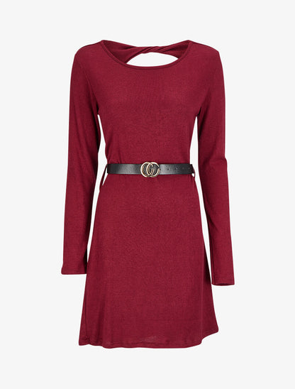 Robe pull à dos ouvert et détail torsadé - Bordeaux - 1