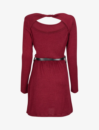 Robe pull à dos ouvert et détail torsadé - Bordeaux - 2