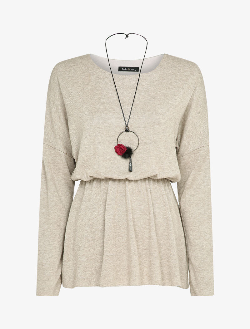 Pull fin coupe péplum - Camel - 1
