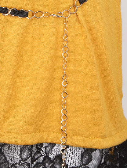 Gilet en maille fine à bords en dentelle - Jaune - 3