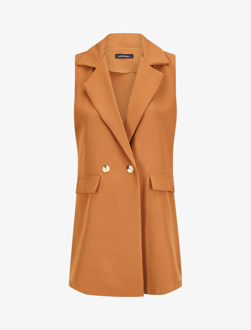 Veste style blazer sans manches - Camel - 1