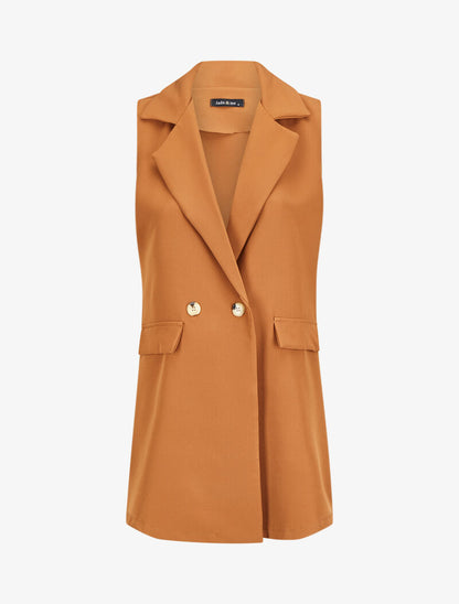 Veste style blazer sans manches - Camel - 1