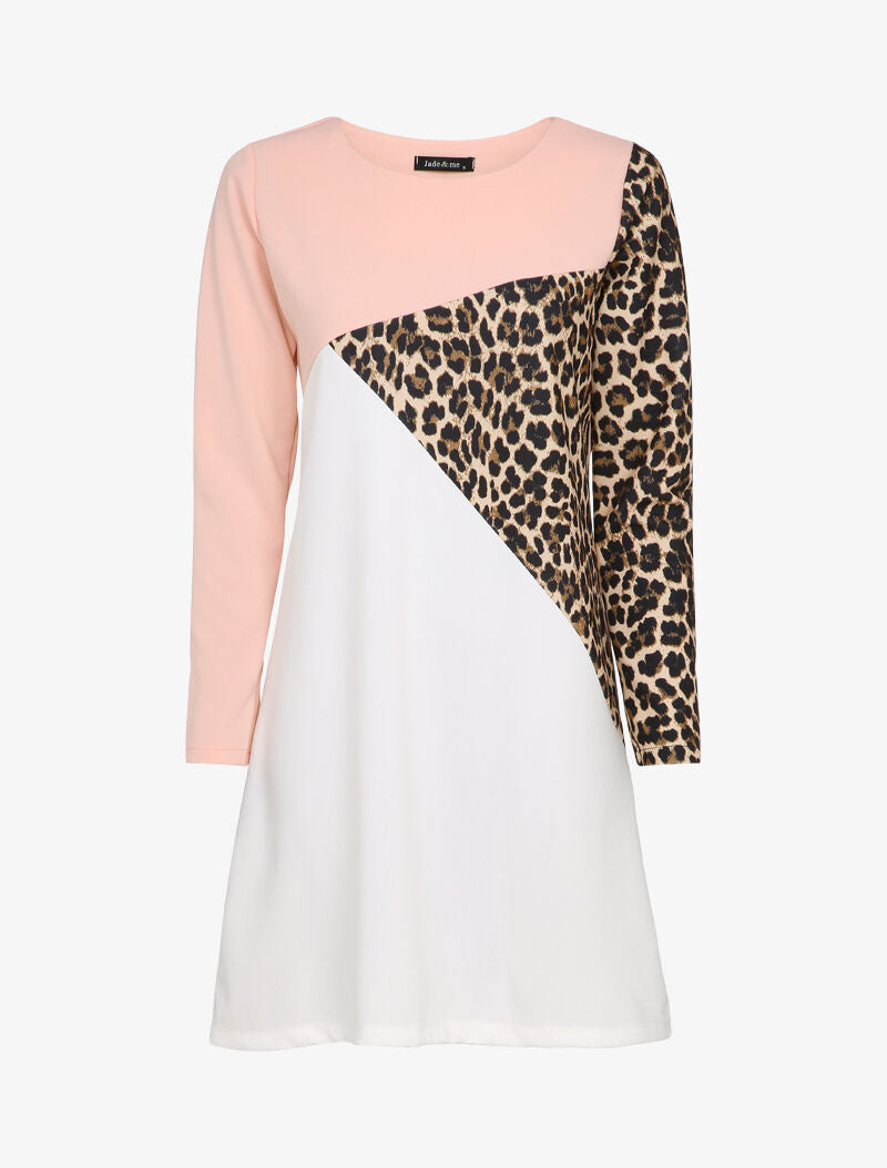 Robe fluide color block imprimé léopard - Rose - 4
