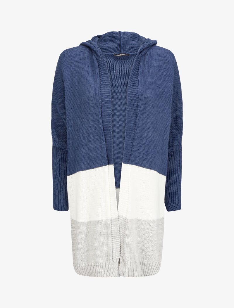 Gilet long à capuche - Bleu - 1
