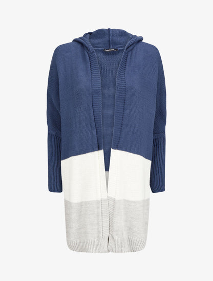 Gilet long à capuche - Bleu - 1